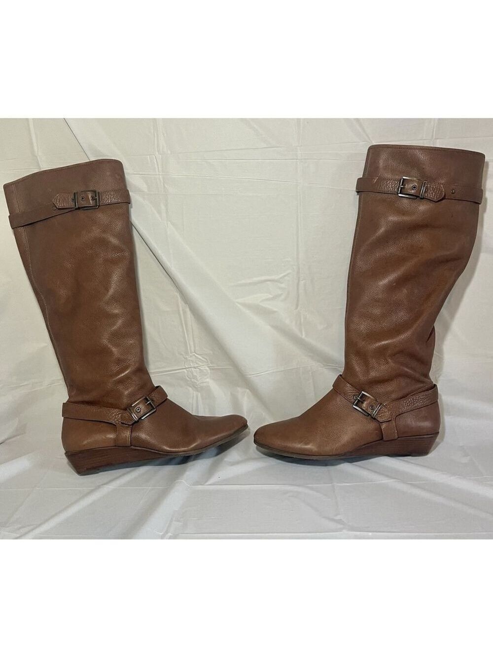 Arturo Chiang Talulah Tan Leather Zip Wedge Heel Boots Womens Size 8.5